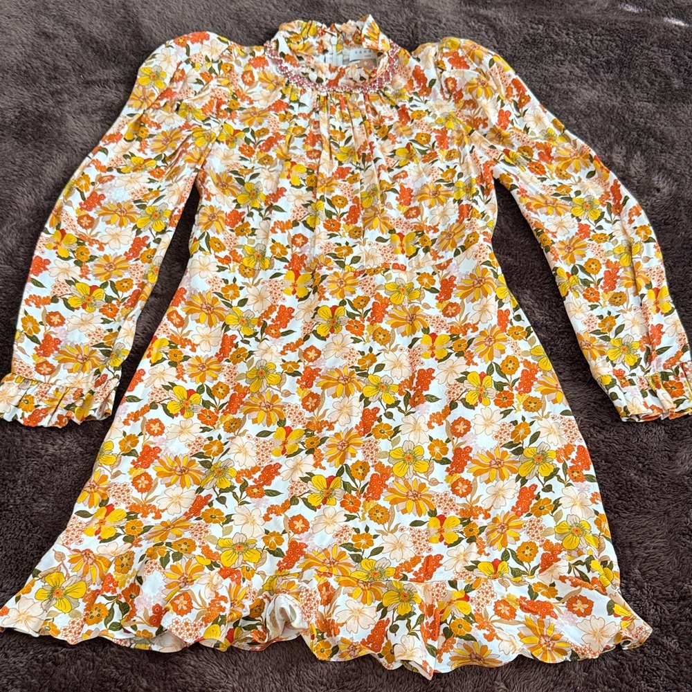 Sandro Floral Jeweled Neckline Dress NWOT